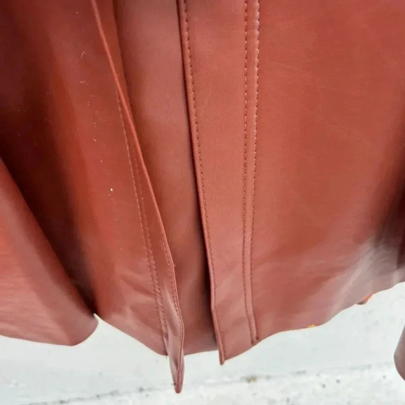 PR Womens Vintage Faux Leather Boho Style Long Coat Rust Size 13/14 - Picture 15 of 16